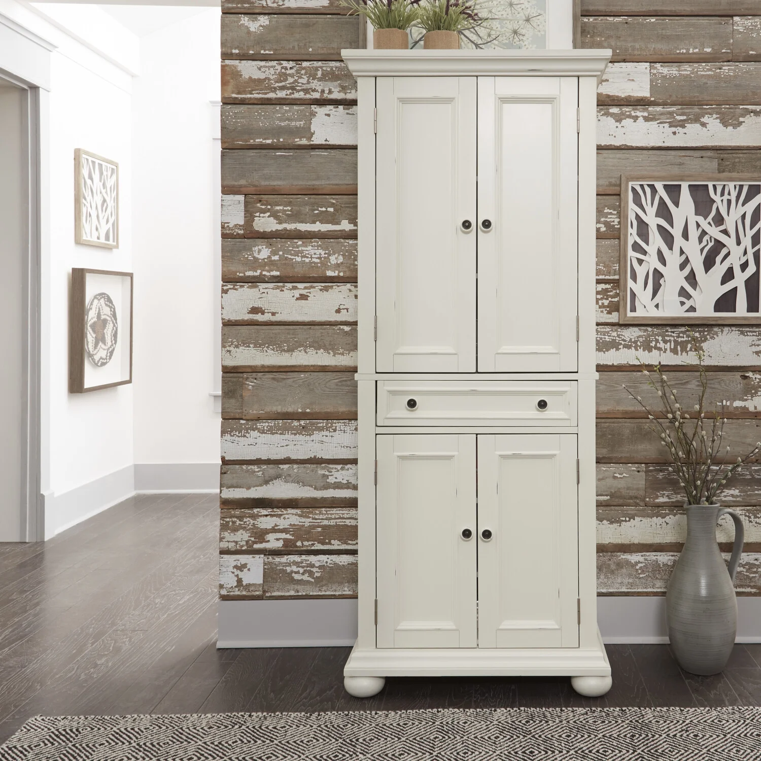 Homestyles Dover Off White Wood Pantry Storage Cabinet with Adjustable Shelves