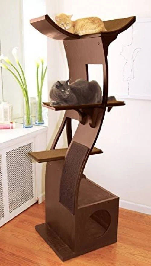 The Refined Feline Lotus Cat Tower Mahogany
