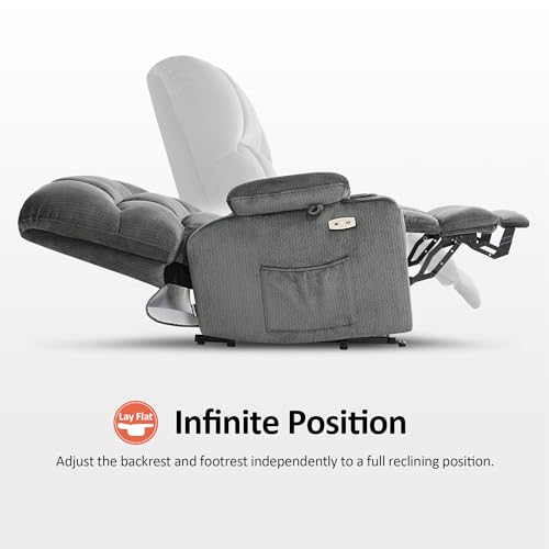 MCombo Large Dual Motor Power Lift Recliner Chair for Elderly, Massage and Heat, Lay Flat, Zero Gravity, Home Button, USB Port, Fabric 7680 (Large, Beige)