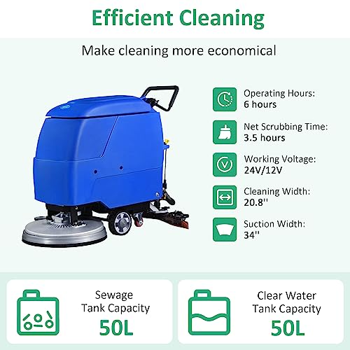 E-Macht Automatic Floor Scrubber Machine with Adjustable Handle,Commercial Cleaner Machine Walk Behind Heavy Duty Deep Full Powerbrush