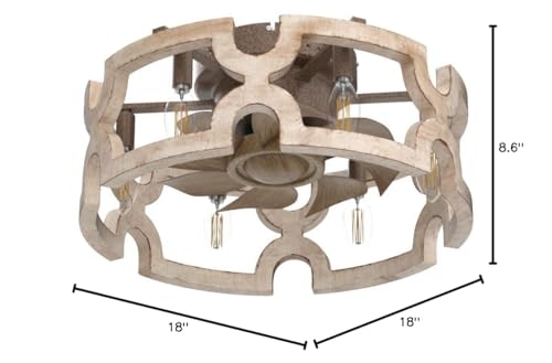Fandelier Ceiling Fan with Light, Farmhouse Ceiling Fans Lights Caged 18 in Rustic Boho Wood Chandelier Fan Fixtures Vintage Bladeless Ceiling Fan Remote Dining Room 6xE12 Base (White-1)