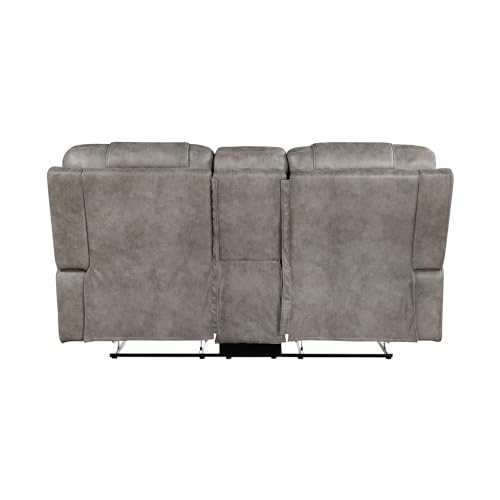 Lexicon Recliner Sofa for Living Room, Double Recliner RV Couch, Manual Wall Hugger Recliner Home Theater Seating Microfiber Reclining Sofa, 76.5''W Loveseat with Center Console, Grayish Brown