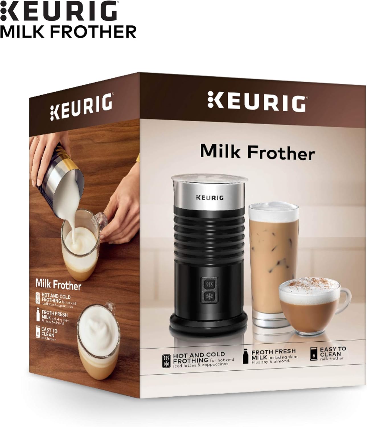 Keurig K-Classic Coffee Maker K-Cup Pod, Single Serve, Programmable, 6 to 10 oz. Brew Sizes, Black & Standalone Frother Works Non-Dairy Milk, Hot and Cold Frothing, 6 Oz, Black