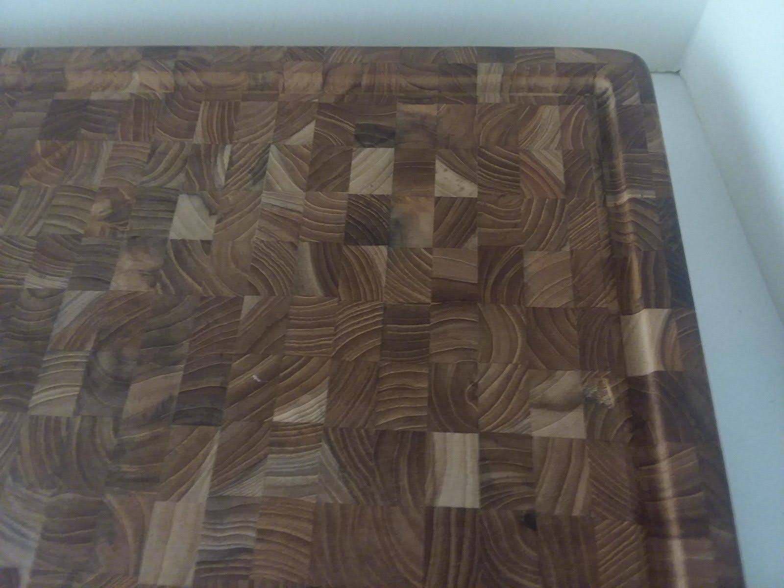 Proteak End Grain Butcher Block Cutting Board Hand Grip Juice Canal 20x22 x 14x22