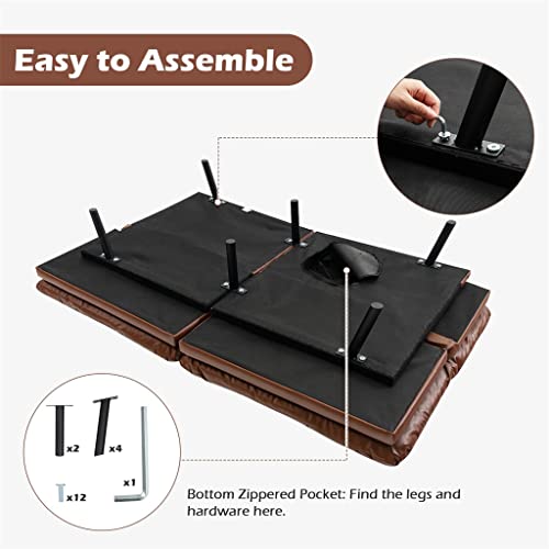 Convertible Futon Sofa Bed Memory Foam Couch Sleeper W/Adjustable Armrest Brown