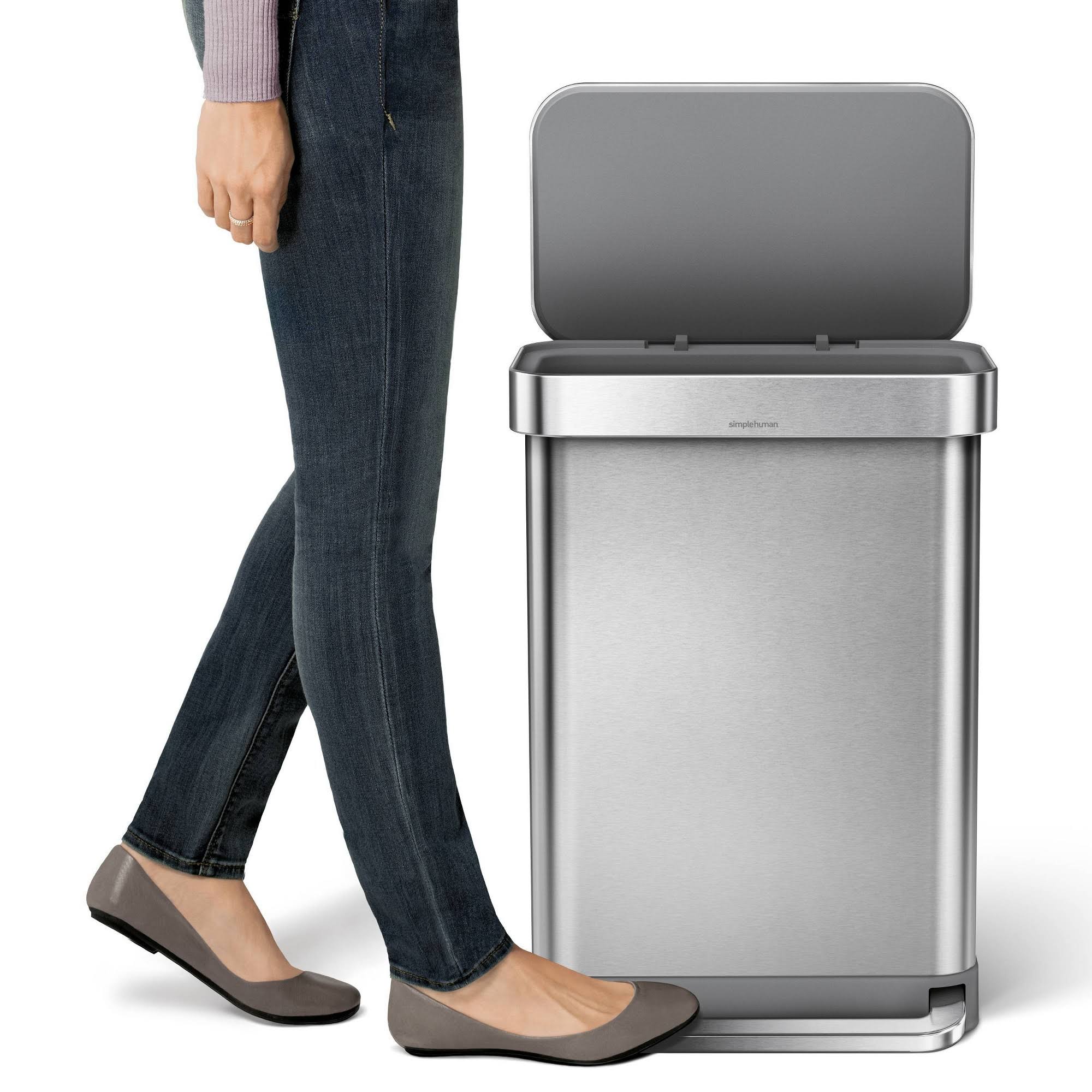 simplehuman 55L Rectangular Step Trash Can Brushed Silver