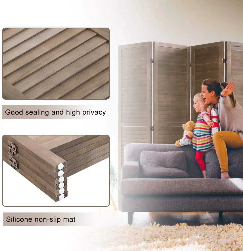 FDW Wood 6 Panel Room Divider Privacy Screen, 69" Tall, Light Brown