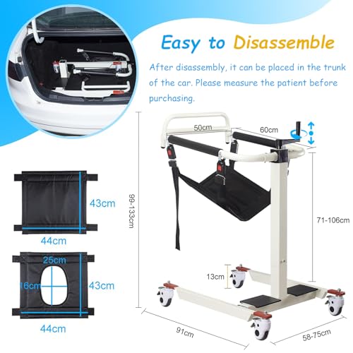 Patient Lift Wheelchair for Home Portable Transfer Chair Lightweight Wheelchair, Car Transfer Lift Transport Chair Adjustable Height Toilet Lift Seat Weight Capacity 330 lbs (Basic Version)