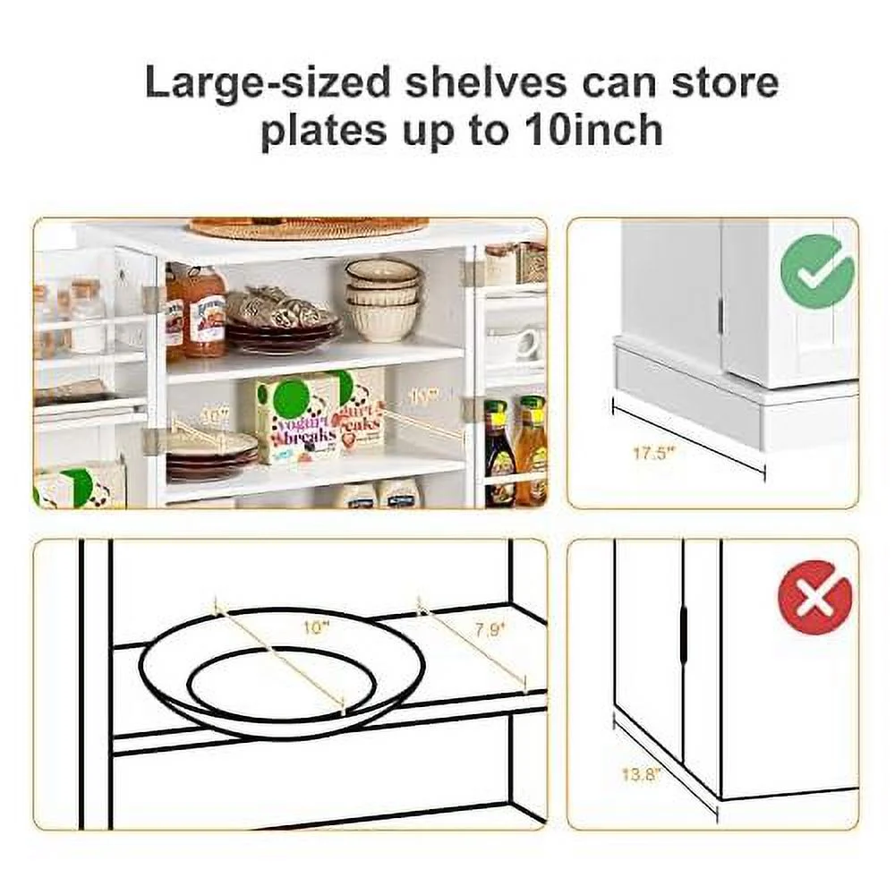 Kitchen Pantry Cabinet, Storage Cabinet Cupboard With Doors And Adjustable Shelves For Small Space, Wood Farmhouse Pantry Cupboard For Kitchen, Dinning Room, Living Room, White