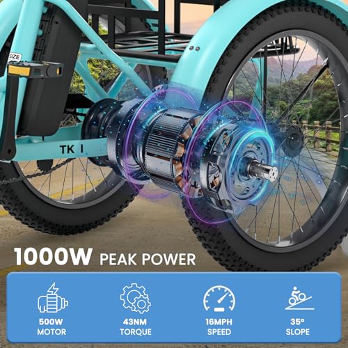 MOONCOOL Electric Trike, Electric Tricycle for Adults, 20" Folding 3 Wheels Electric Bicycle Bikes, 48V 500W/750W Motorized Electric Ebike with Aluminum Frame, Removable Battery and Basket