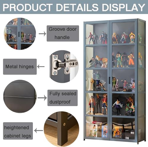 5-Tier Curio Display Cabinet, Storage Shelves with Acrylic Door, Collectibles Toy Organizers Rack & Display Shelf, Display Case for Playroom Bedroom Toddler's Room Kids Bookcase