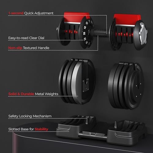 Yaheetech Adjustable Dumbbell Set 28/40/52.5/90LBS Adjustable Dumbbells Fast Adjust Dumbbell Weight Set with Anti-Slip Handle and Tray for Men/Women Home Gym Strength Training Equipment Single/Pair