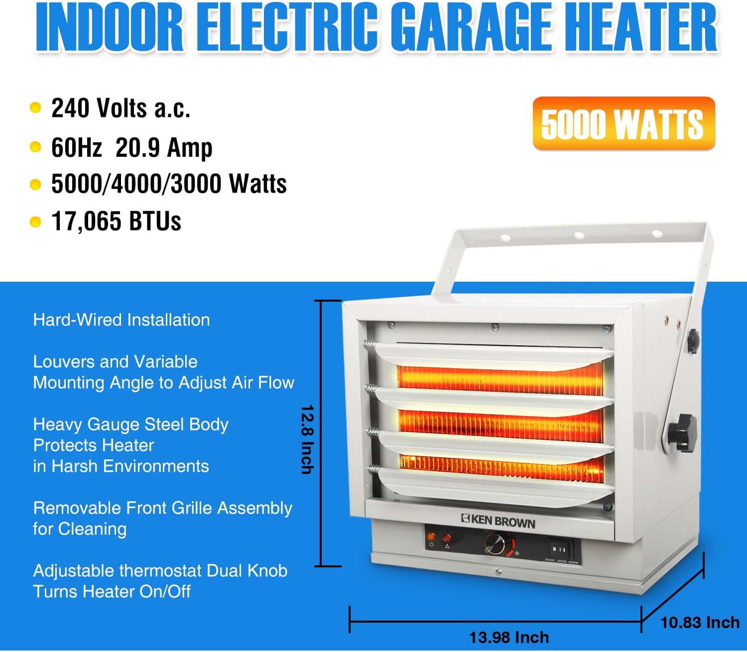 RUO 7500W Electric Garage Heater, Hardwired Digital Fan Forced Ceiling Mount Heater, 240v Shop Heater with Full-Function Remote, Digital Thermostat and 8-Hour Timer, 2023 Upgraded