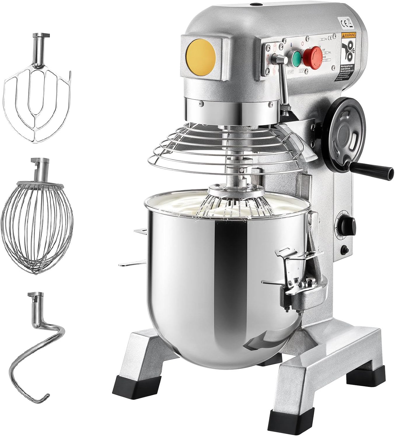 Heavy Duty 15Qt Commercial Food Mixer with Timing Function, 500W Stainless Steel Bowl, 3 Adjustable Speeds - Dough Hook Whisk Beater Included - Perfect for Bakery Pizzeria