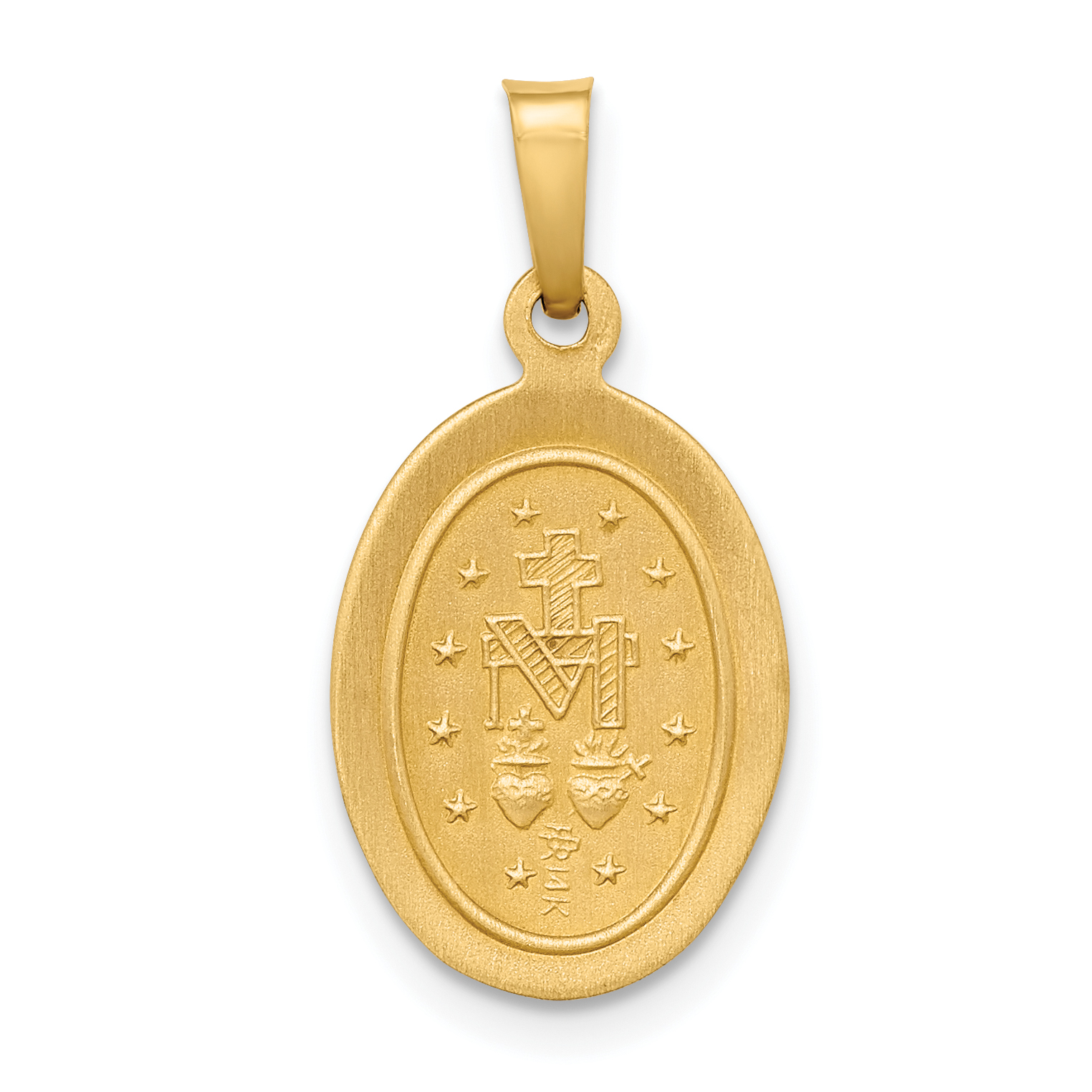 Carat in Karats 14K Yellow Gold Polished And Satin Miraculous Medal Hollow Pendant Charm (23mm x 12mm) With 14K Yellow Gold Lightweight Rope Chain Necklace 16''