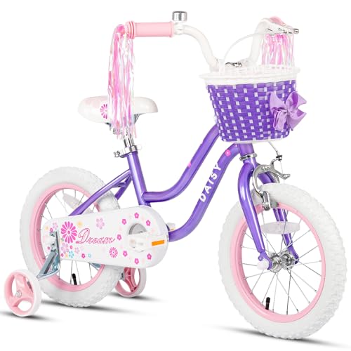 Glerc Daisy 12 14 16 Inch Girl Princess Style Bike for 2-7 Years Old with Training Wheels & Basket & Streamers, Multiple Colors