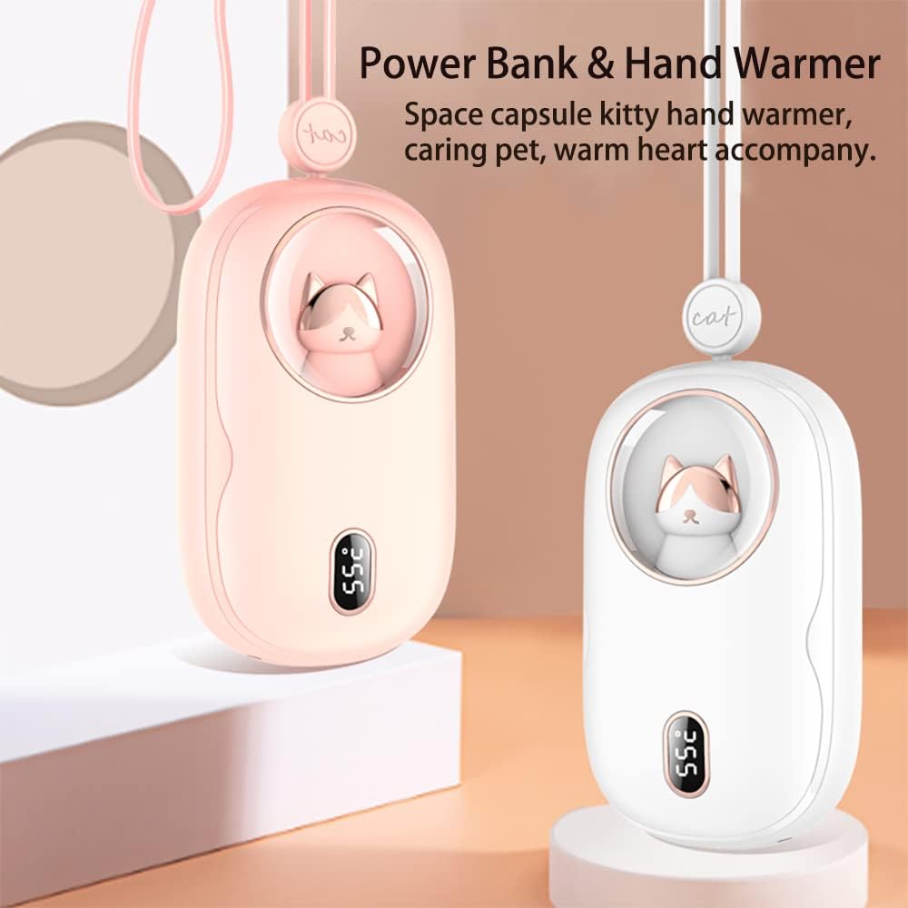 10000mAh Portable Power Bank Hand Warmer Rechargeable Hand Warming Power Bank 3 Heat Levels Double-Sided Heating with Digital Display Heater Quick Charge Mobile Power Colored Lights 3 in 1 (Pink)