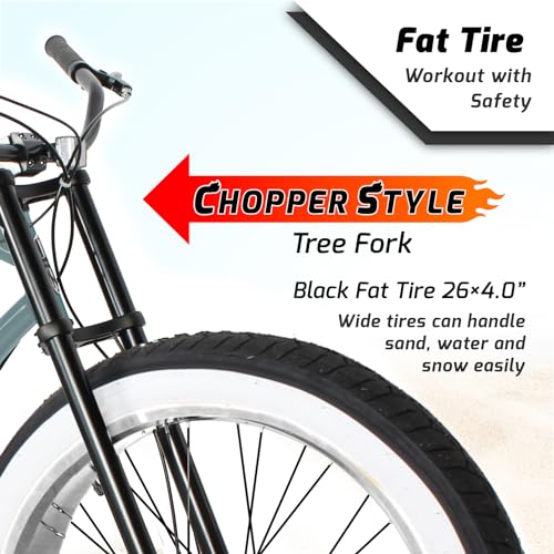 Tracer Siena Stretch Beach Cruiser Bike for Adults,Chopper Style with 1/3/7 Speed, Alloy Fat Rims and Fat Tires.