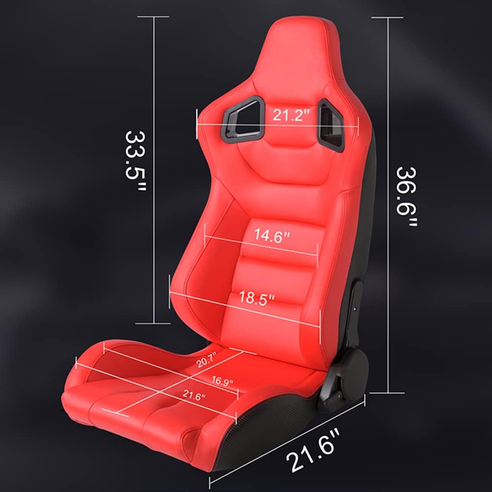 Racing Seats, Pair of PVC Leather Racing Bucket Seats with Dual Sliders, Black with Black Stitching