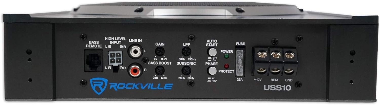 Rockville USS10 10 800w Slim Under-Seat Active Powered Car/Truck Subwoofer Sub
