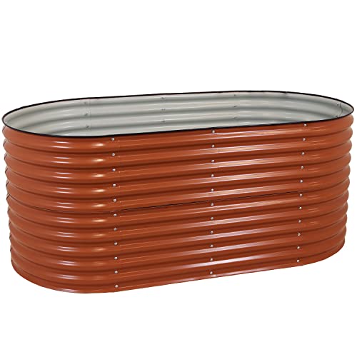 Sunnydaze 79-Inch Oval Raised Garden Bed - Stackable Steel Vegetable Flower Bed Planter Kit with Rubber Edge Trim - Brown