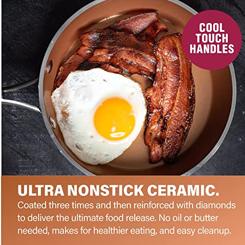 Gotham Steel Hammered Copper 10 Pc Pots and Pans Set Non Stick Cookware Set & Hammered Copper 12 Inch Nonstick Skillet, Aluminum