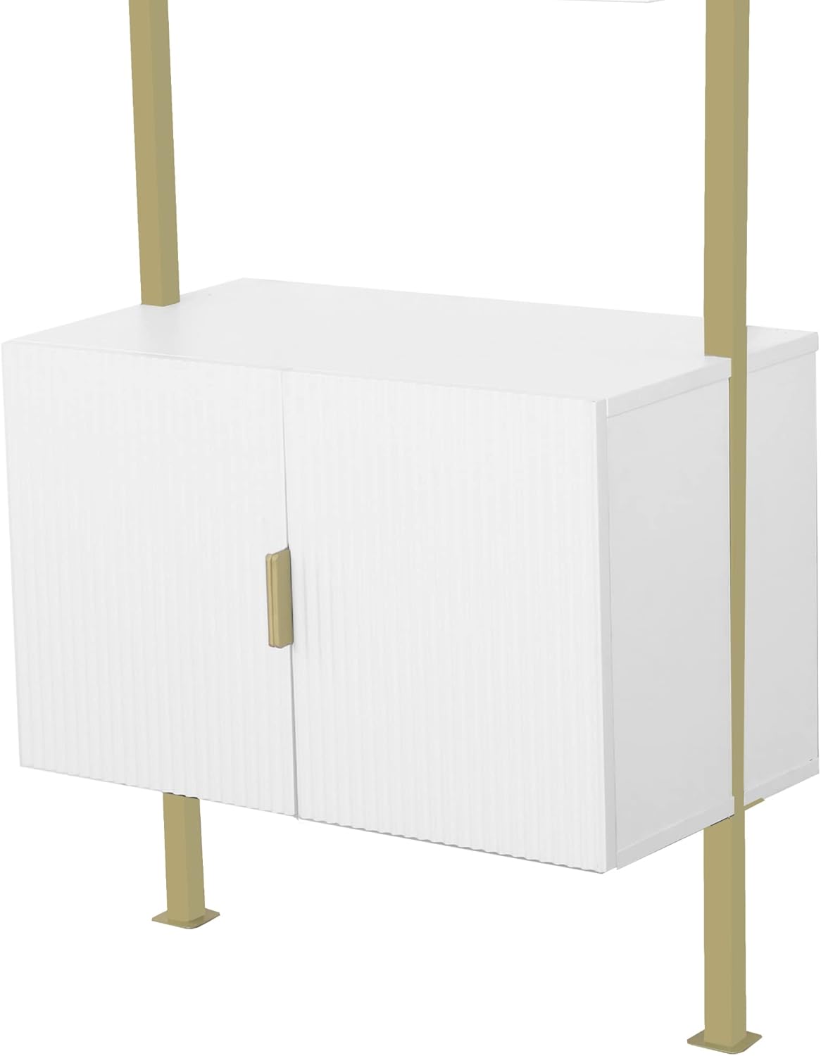 Nathan James Theo Mid-Century Modern Bookcase with Cabinet Fluted Texture, White Open Shelves and Brass Metal Frame Living Room, Home Office Storage, Set of 2