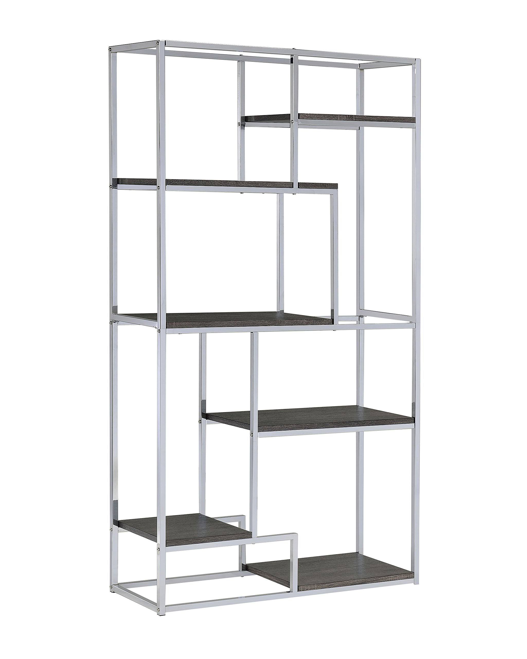 Furniture of America Jan Modern 6 Shelf Bookcase in Chrome