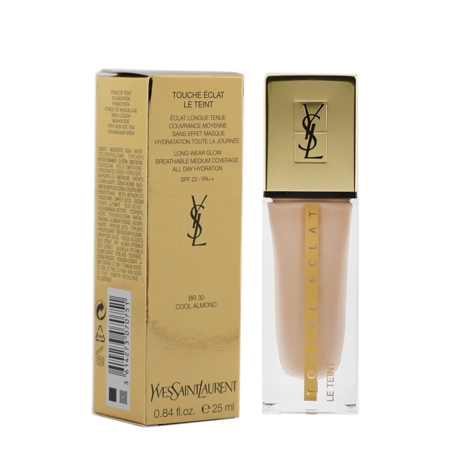 Yves Saint Laurent Touche Eclat Le Teint Long Wear Glow Foundation SPF22 - # B50 Honey  25ml/0.84oz