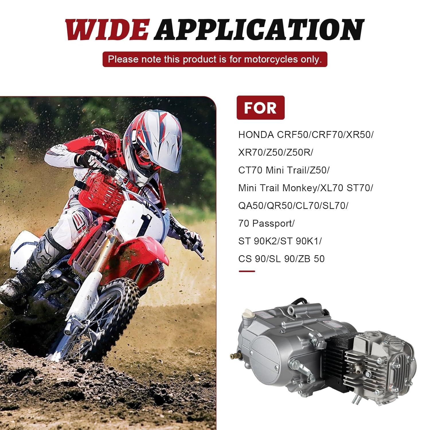 125CC 4-Stroke Engine Motor Kit, Motor Engine for Honda CRF50 XR50 CRF70 Z50R QR50 Dirt Pit Bike, Engine Kit with Manual Clutch and PZ22 Carburetor Single Cylinder Air-Cooled