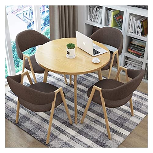 Round Dining Table Set W/ 4 Chair - Save Space Living Room Kitchen Table Restaurant Coffee Table 80cm Dining Table 5-piece Set Modern Design 1 Table 4 Chairs Retro Lounge Chair ( Color : Light Grey )
