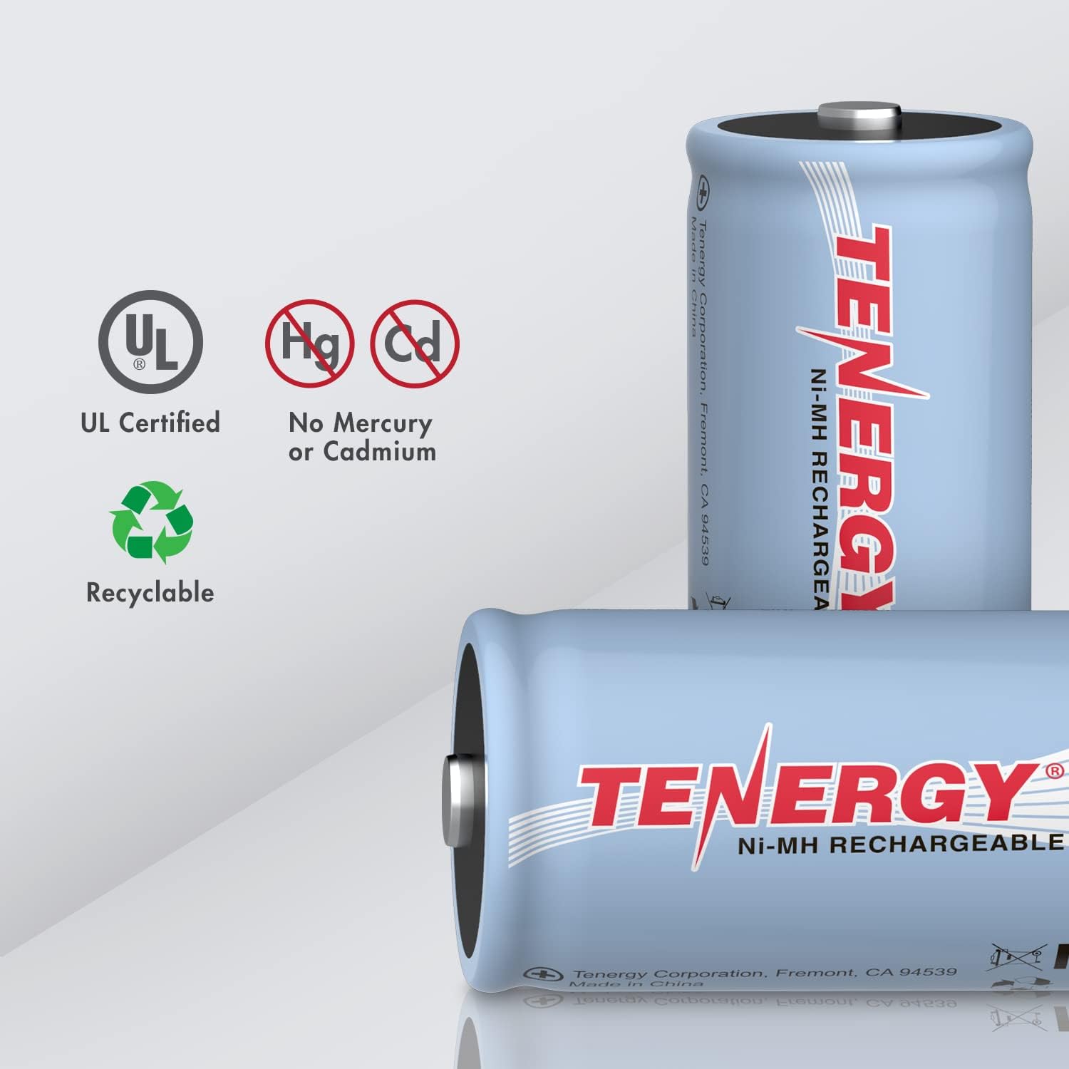 Tenergy 10000mAh NiMH D Battery, Rechargeable High Capacity D Size Battery, High Drain D Cell Batteries for Flashlight, 16-Pack - UL Certified