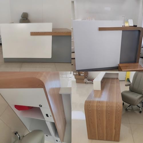 Reception Desk with Counter,Open Front Desk Reception Counter with Lockable Drawer & Door Cabinet, Salon Reception Modern Large Counter Table for Store Shop Office,B,L 120cm/47in
