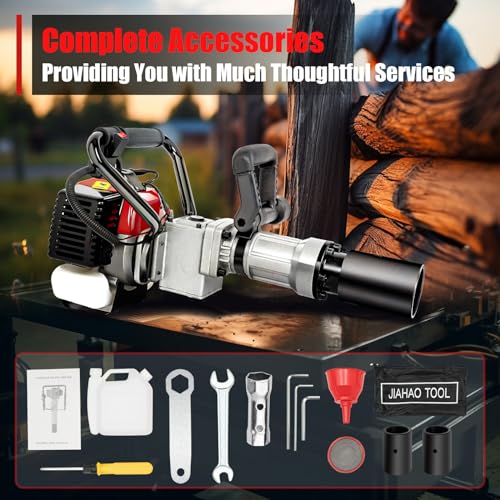 T-Post Driver,32.6CC 2 Stroke 1.2HP Gas Powered Pile Driver Fence Push Pile Gasoline Jack Hammer Engine Portable Petrol Pole Pounder w/Two Driving Heads Single Cylinder Air Cooling MaxSpeed 8500r/Min