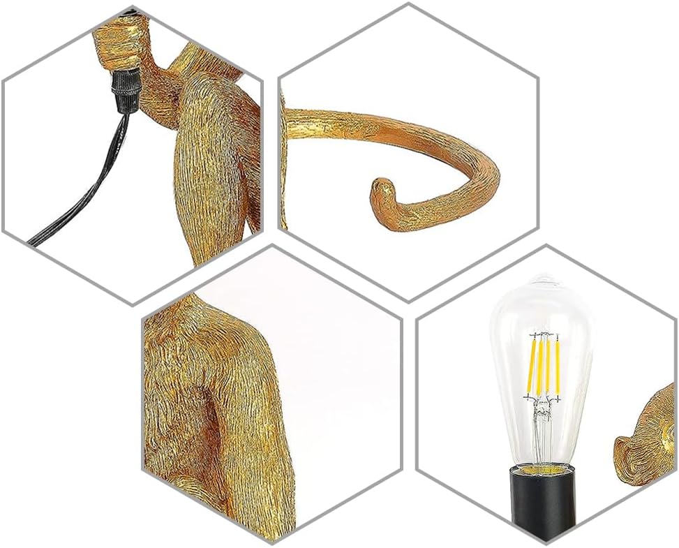 Retro Monkey Lamp, Modern Resin Sitting Monkey Lamp, Creative Lamp Lighting Resin Sitting Monkey Lamp (Monkey Lamp Gold)
