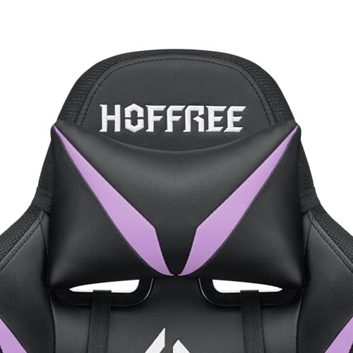 HOFFREE Gaming Chair Massage with Bluetooth Speakers and Led Lights Ergonomic Computer Gaming Chair with Footrest RGB Video Game Chair with High Back Lumbar Support Blue and Black