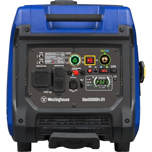Westinghouse 5000 Peak Watt Super Quiet Dual Fuel Portable Inverter Generator, Remote Electric Start, Gas & Propane Powered, RV Ready 30A Outlet, Parallel Capable, Blue/Black