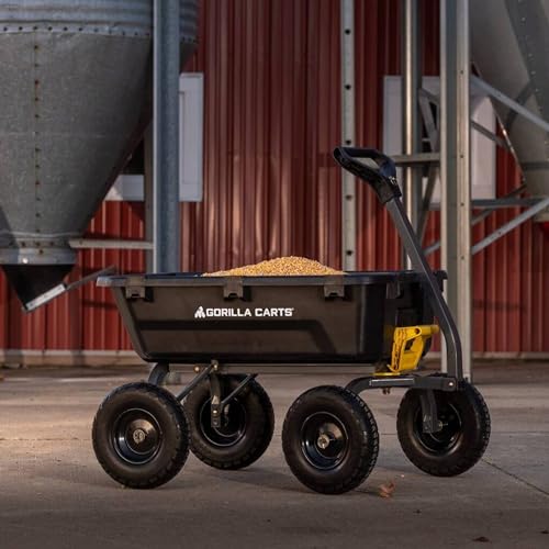Gorilla Carts Heavy-Duty Dump Cart, Patented Quick-Release Dumping, Steel Frame, 600 lb Capacity, No-Flat 10-Inch Tires, Utility Wagon for Garden, Yard, Beach