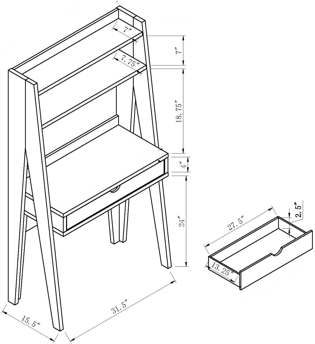 Ladder Desk Two- Tone, Home Office Study Desk with Drawer and Two Shelves in White & Weathered White