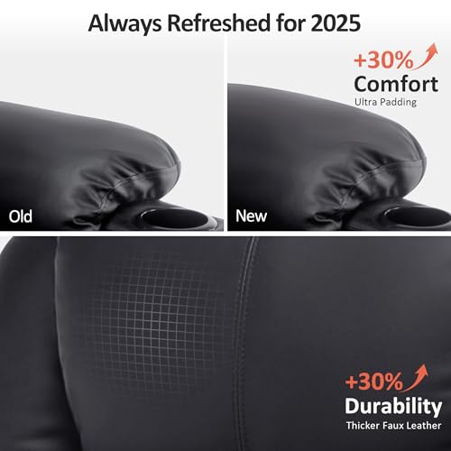 MCombo Power Lift Recliner Chair for Elderly, Lift Chair with Heat and Massage, FSC Certified, USB Ports, Cup Holders, Faux Leather 7040 (Black, Medium)