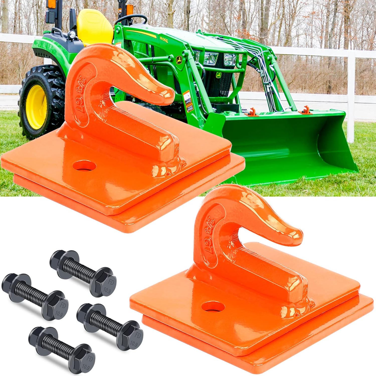 AUTOBOTS Tractor Bucket Hooks 3/8" (2 Pack),Max 15,000 lbs, Bolt On Hooks for Tractor Bucket,Heavy Duty Grab Hook Tow Hook,Indispensable Tractor Bucket Accessories for Rv,Utv,Truck,Red Pack of 2