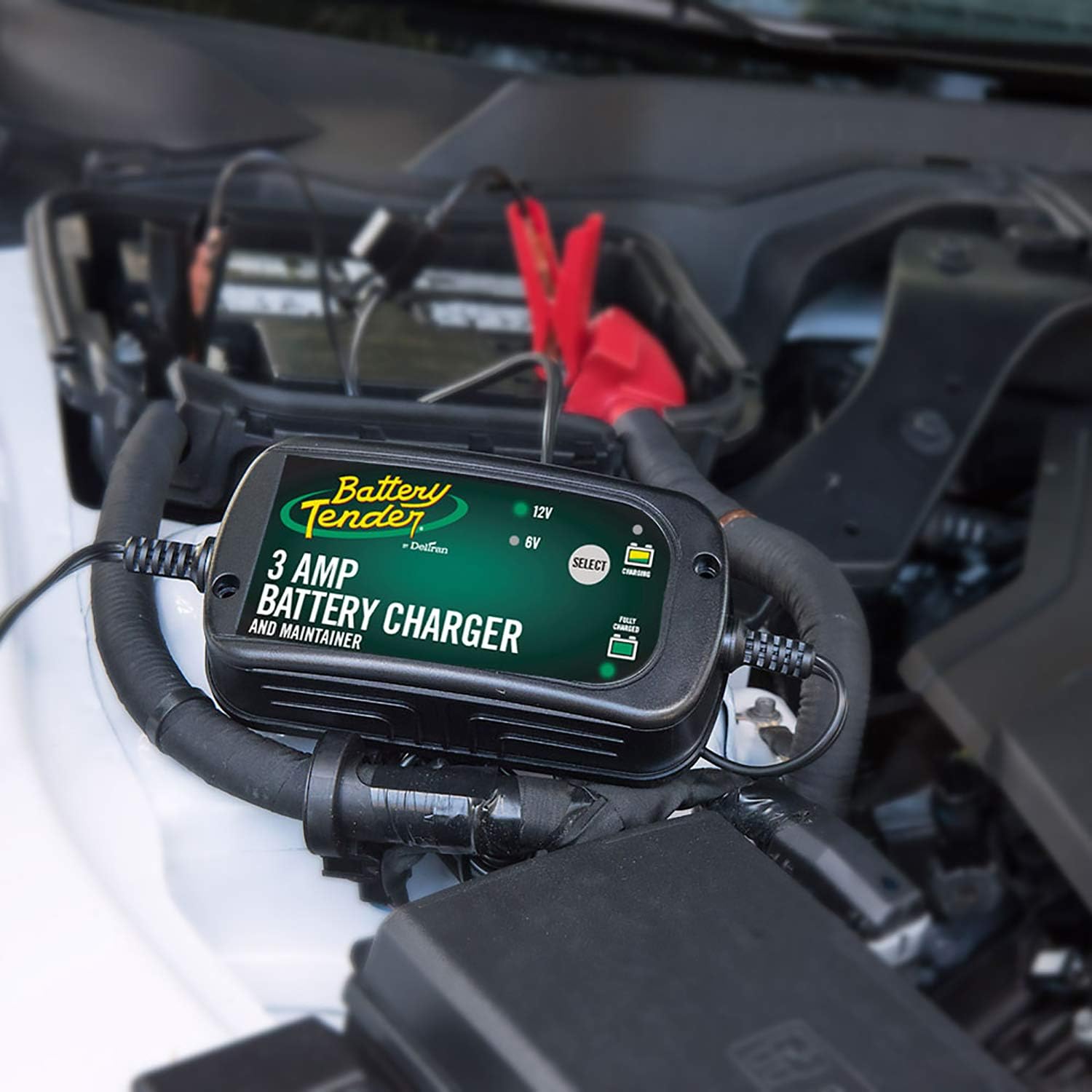 Battery Tender 3 Amp Car Battery Charger Automotive and Maintainer: Switchable 6/12 V, Fully Automotive Battery Charger and Maintainer for Cars, SUVs, and Trucks - 6V/12V, 3 Amp Charger - 022-0202-COS