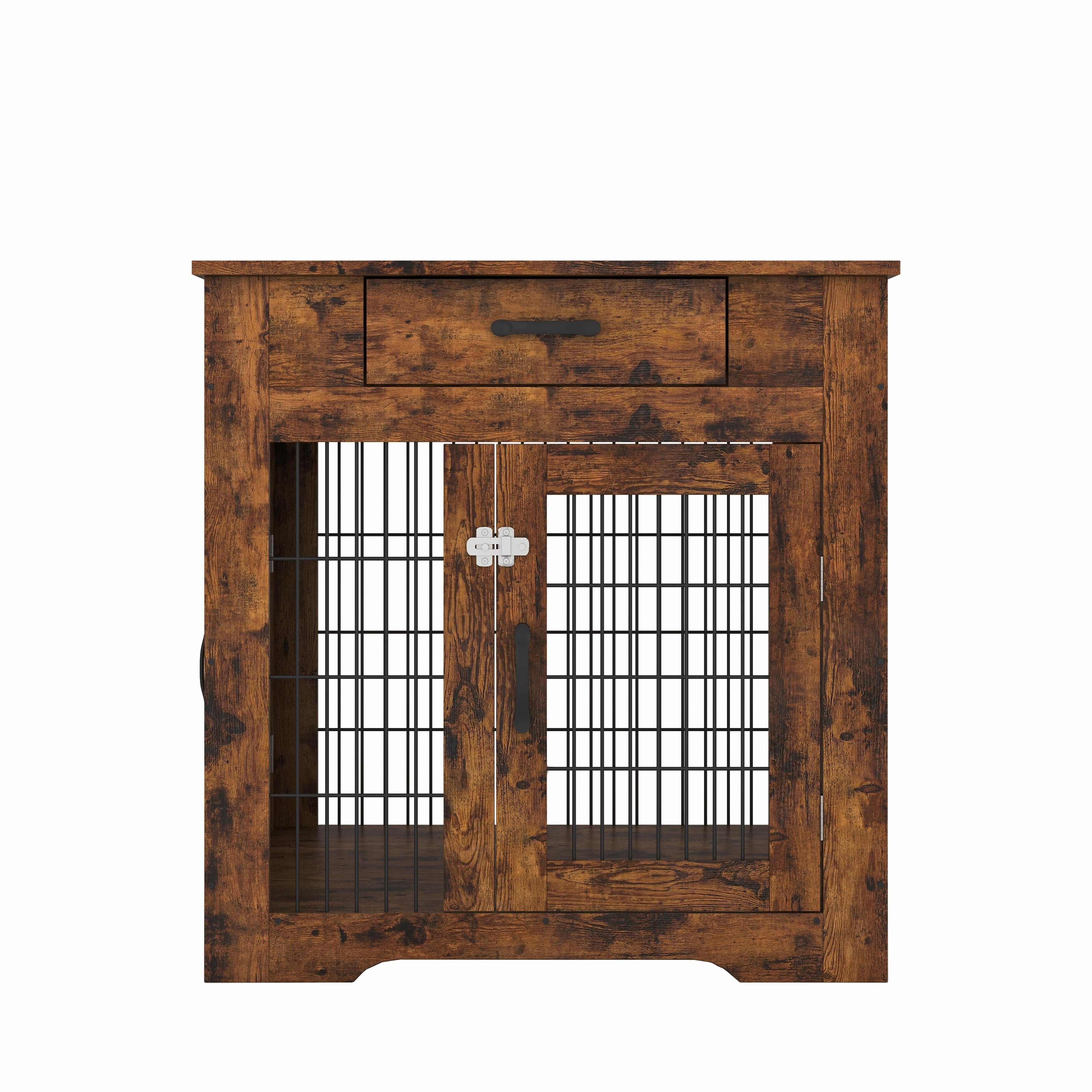 Dog Crate End Table with Drawer - Double Doors - Furniture Style Pet Kennel for Indoor Use Brown