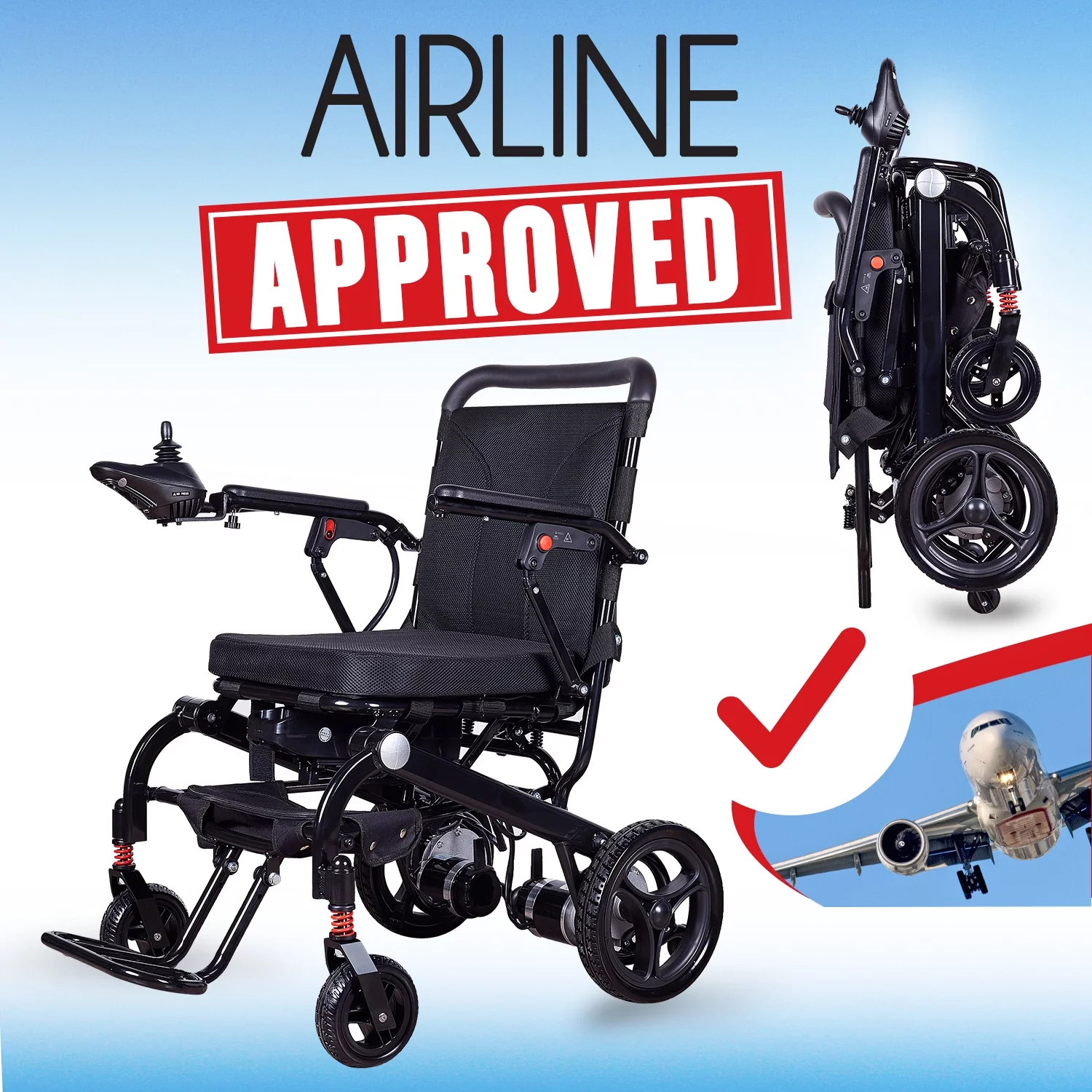 Lightweight (Net Weight 40lbs) Foldable Electric Wheelchair - Black