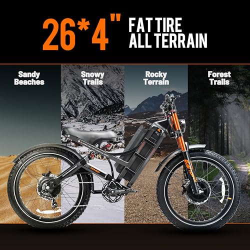 2025 Romeo Pro 3/Pro 2 Electric Bike for Adults 5000W/4000W Dual Motor E Bike 50/46MPH 60V/80Ah 52V/70AH Long Range Electric Bicycle,26 * 4.0 Fat Tire Full Suspension Electric Mountain Bike
