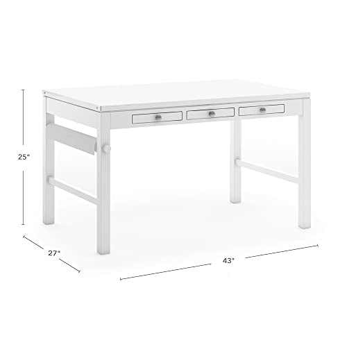 Martha Stewart Crafting Kids' Art Table and Paper Roll - Creamy White, 3+ Children's Drawing and Painting Desk, Wooden Activity Table with Storage Drawers for Arts and Crafts