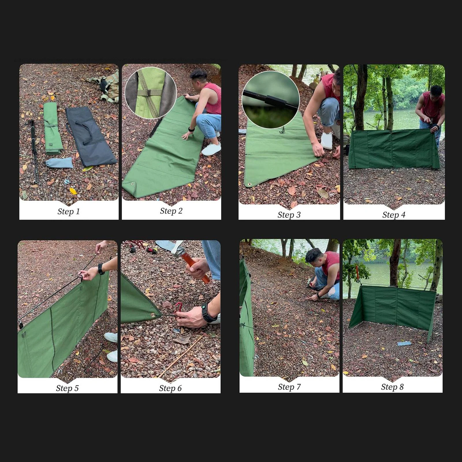 Camping Campfire Windshield, Folding Green Windproof Cloth Windscreen Equipment Hiking Barbecue Picnic Grills