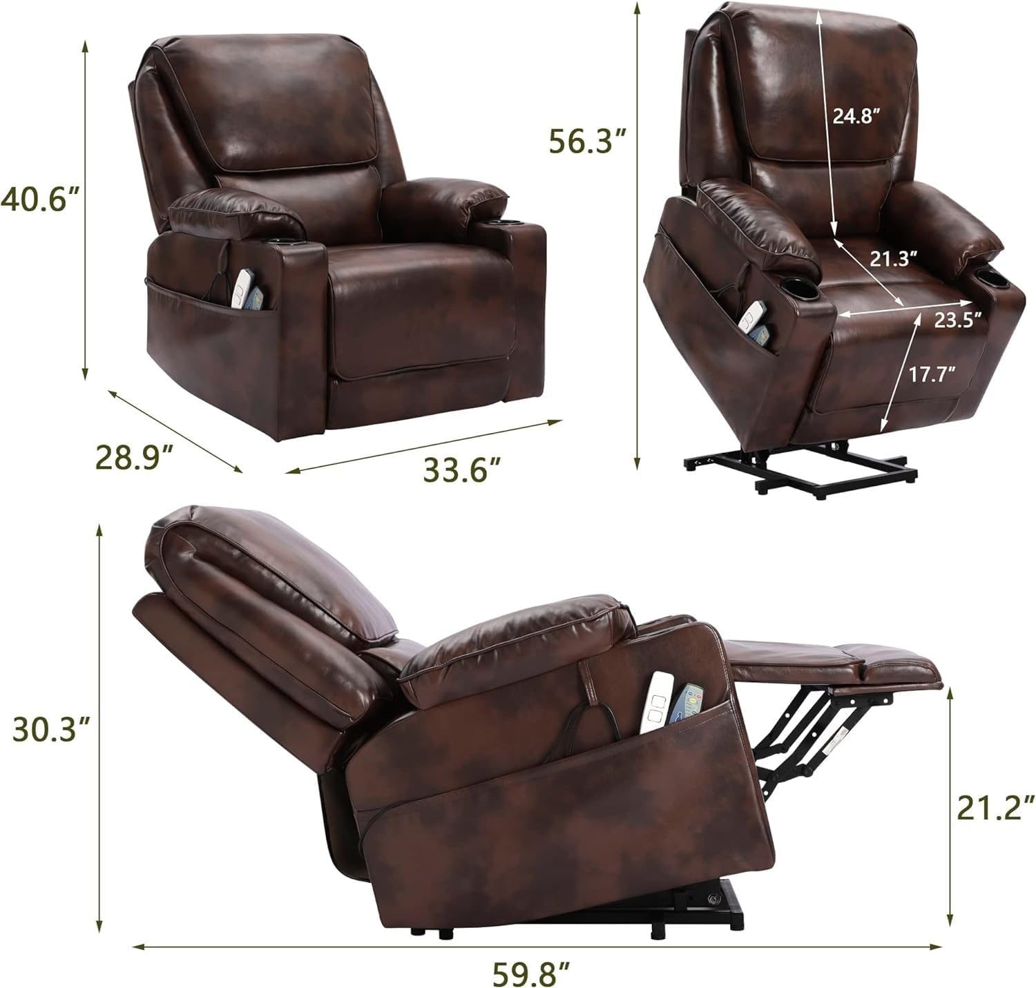 Leather Power Lift Recliner Chair for Elderly with Massage and Heated,Electric Lift Chair for Seniors,Cup Holders, Side Pocket and USB Port -Brown