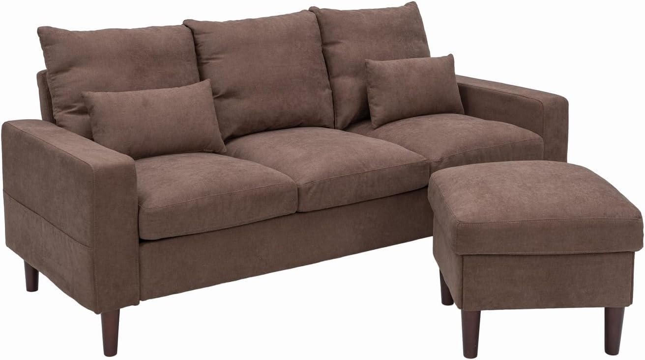 Panana Convertible Sectional Sofa Couch Modern L-Shaped Couch 3 Seat Fabric Sofa for Small Space (Brown)