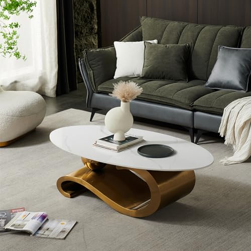 Living Room Table,Luxury Coffee Table with Marble Top and Gold Metal Bracket,Modern Design,Elegant Styling,Easy to Clean(47", Gold)